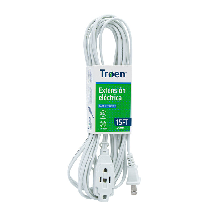 EXTENSION ELECTRICA TROEN BLANCA PARA INTERIOR 15FT (F. 100 PZA)