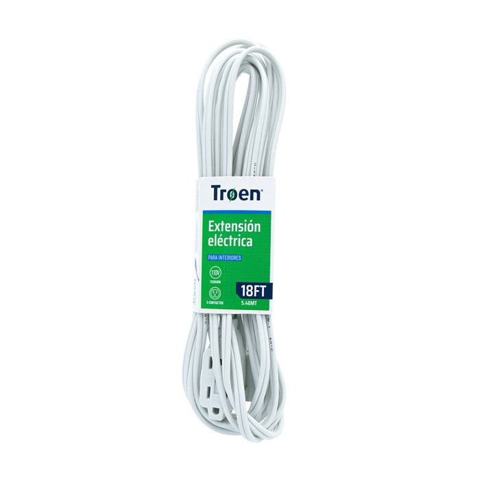 EXTENSION ELECTRICA TROEN BLANCA PARA INTERIOR 18FT (F. 100 PZA )