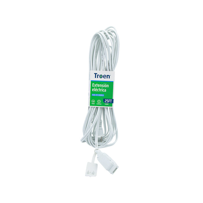 EXTENSION ELECTRICA TROEN BLANCA PARA INTERIOR 2HILOS 3CONTACTOS 25FT (F.100 PZA)