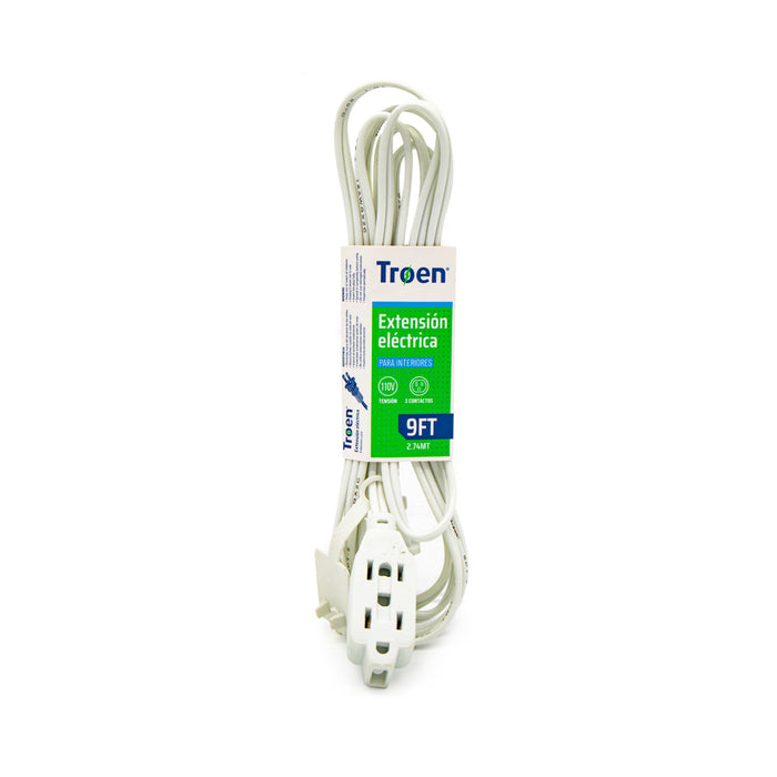 EXTENSION ELECTRICA TROEN BLANCA PARA INTERIOR POLARIZADA 9FT (F. 100 PZA)