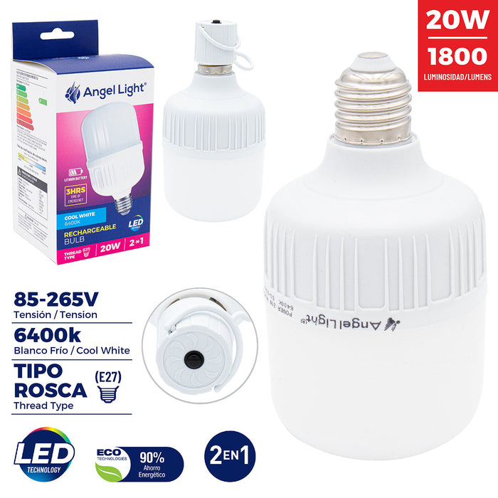 BOMBILLA LED ANGEL LIGHT CILINDRICA RECARGABLE 20W (F.100 PZA)