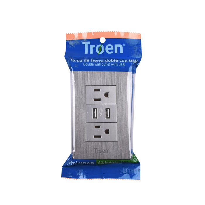 TOMACORRIENTE DOBLE C-USB TROEN GRIS (F. 120 PZA)