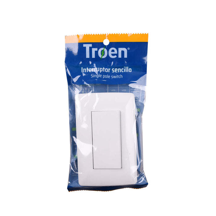 INTERRUPTOR TROEN SENCILLO RECTANGULAR BLANCO (F. 120 PZA)