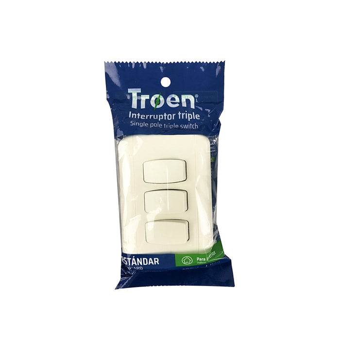 INTERRUPTOR TROEN TRIPLE SENCILLO DE EMPOTRAR BLANCO (F. 120 PZA)