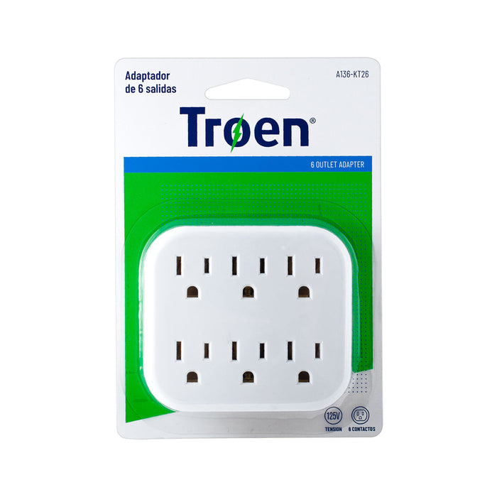 ADAPTADOR TOMACORRIENTE TROEN 6 SALIDAS BLANCO (F. 50 PZA)