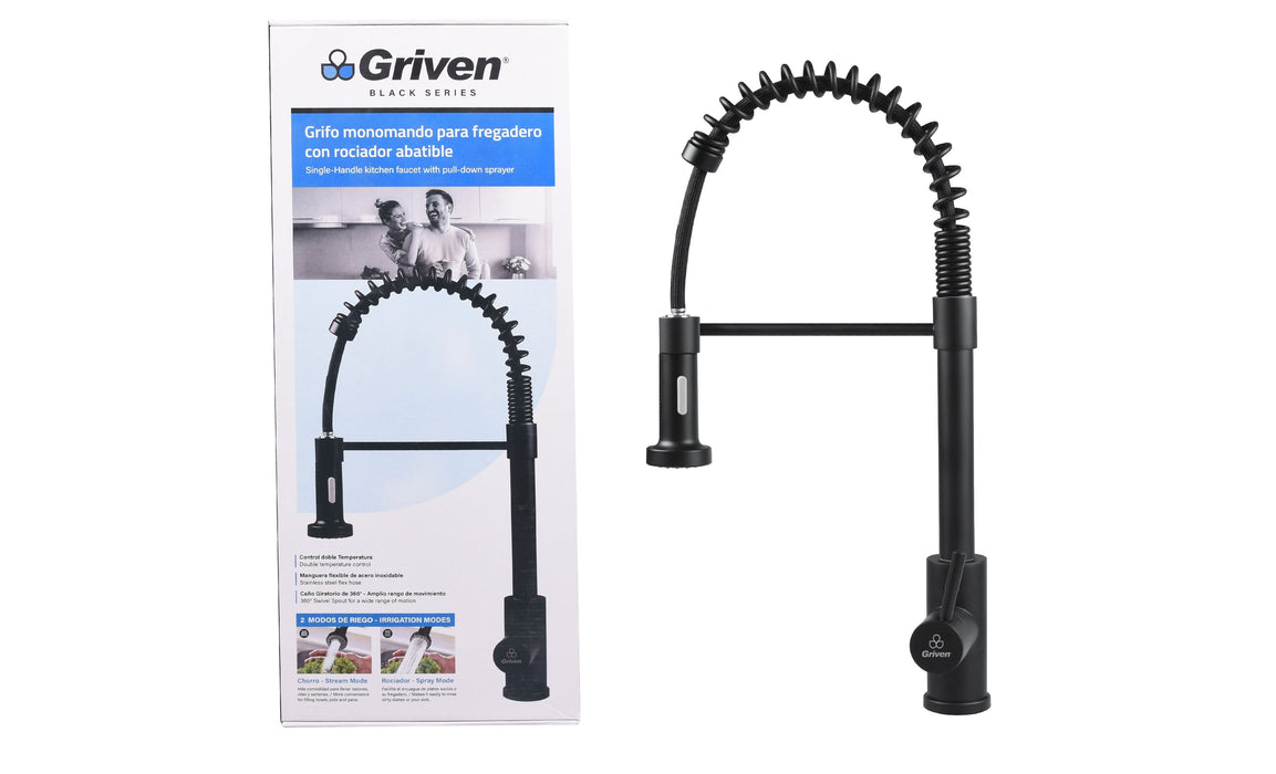 GRIFO GRIVEN MONOMANDO PARA FREGADERO CUELLO FLEXIBLE NEGRO (F. 6 SETS)