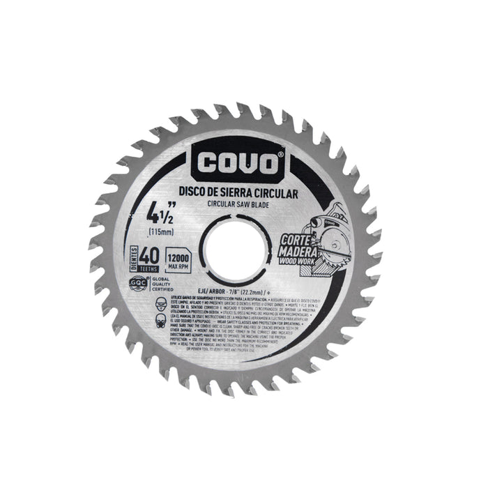 DISCO COVO CORTE DE MADERA DE 40T 4 0.5plg. (F. 100 PZA)