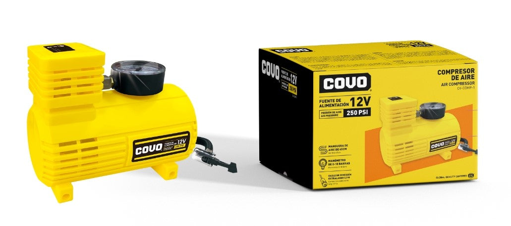 COMPRESOR DE AIRE COVO 12V MANGUERA 45CM (F. 20 SETS)