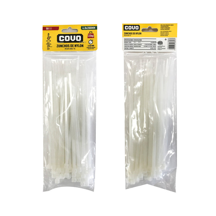 CINCHO PLASTICO COVO BLANCO 4.8X200 MM (F. 100 BAG)