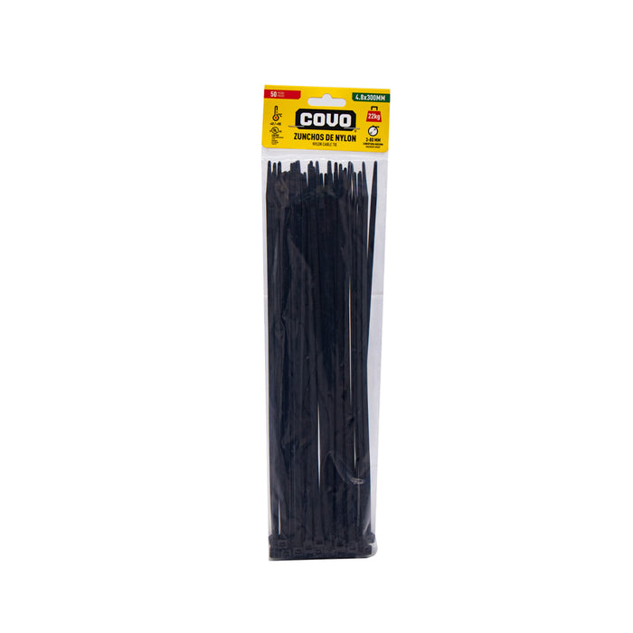 CINCHO PLASTICO COVO NEGRO 4.8X300 MM (F. 100 BAG)