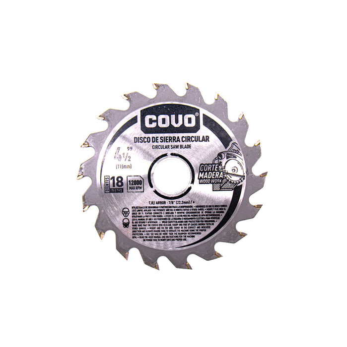 DISCO DE SIERRA CIRCULAR COVO 4 0.5 18T (F. 100 PZA)