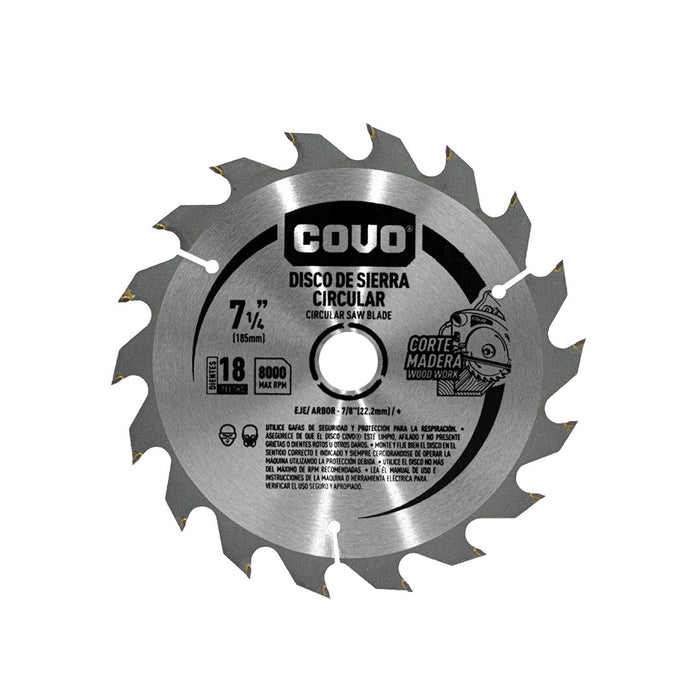 DISCO COVO CORTE MADERA SIERRA CIRCULAR 18T 7 0.25plg. (F. 48 PZA)
