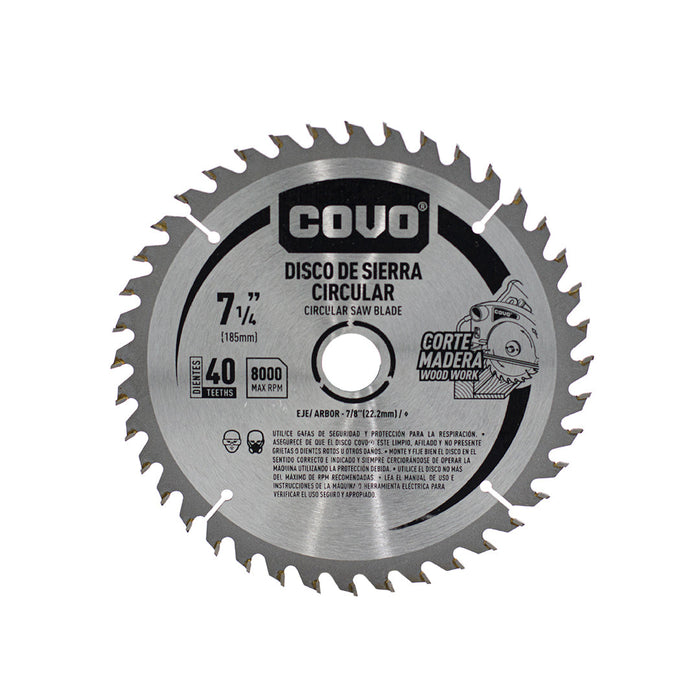 DISCO COVO CORTE MADERA SIERRA CIRCULAR 40T 7 0.25plg. (F. 48 PZA)