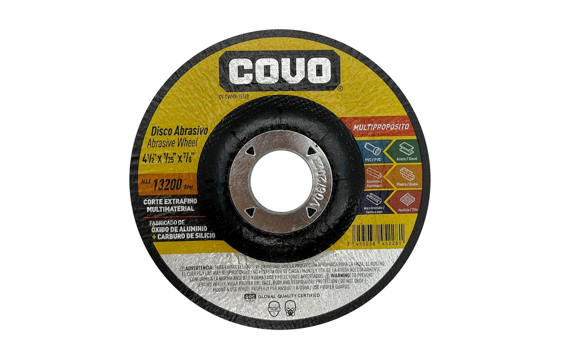 DISCO ABRASIVO COVO CORTE EXTRAFINO MULTIMATERIAL 4 1/2"X1/25"X7/8" (F. 400 PZA)