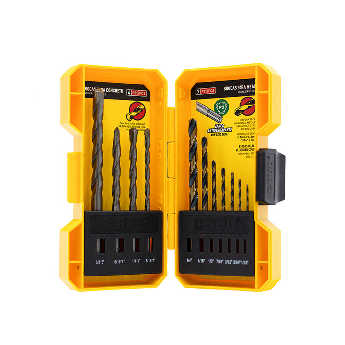 JUEGO DE BROCAS COVO METAL-CONCRETO 11PZ (F. 48 SETS)
