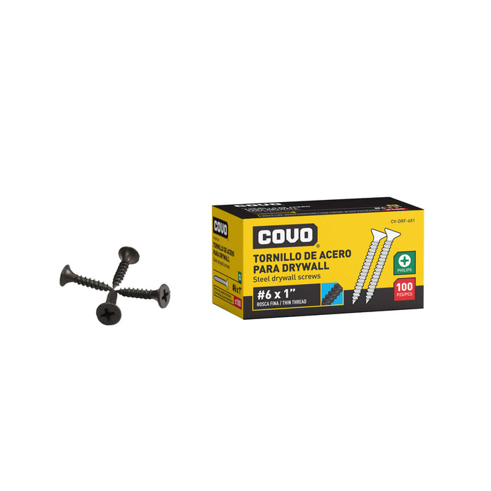 TORNILLO DE ACERO COVO PARA DRYWALL 6X1" 100 PIEZAS ROSCA FINA