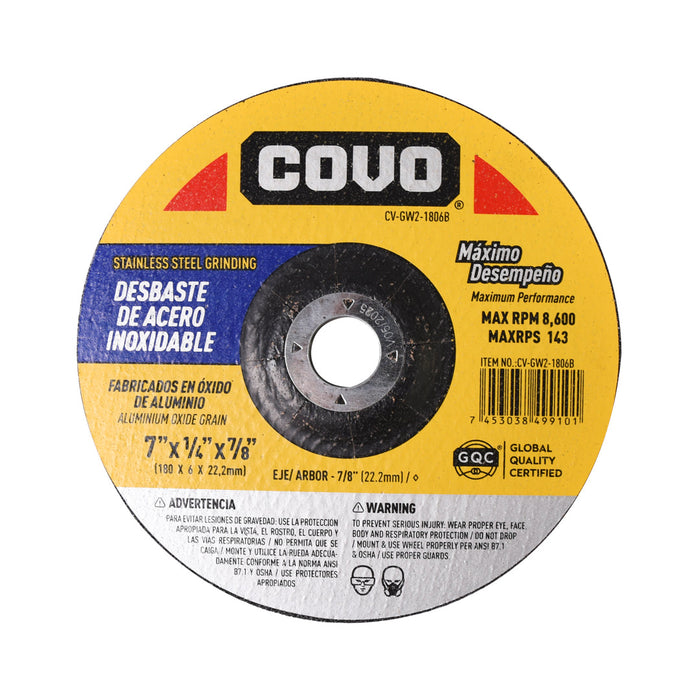 DISCO COVO DESBASTE DE ACERO INOXIDABLE 7plg. (F. 50 PZA)
