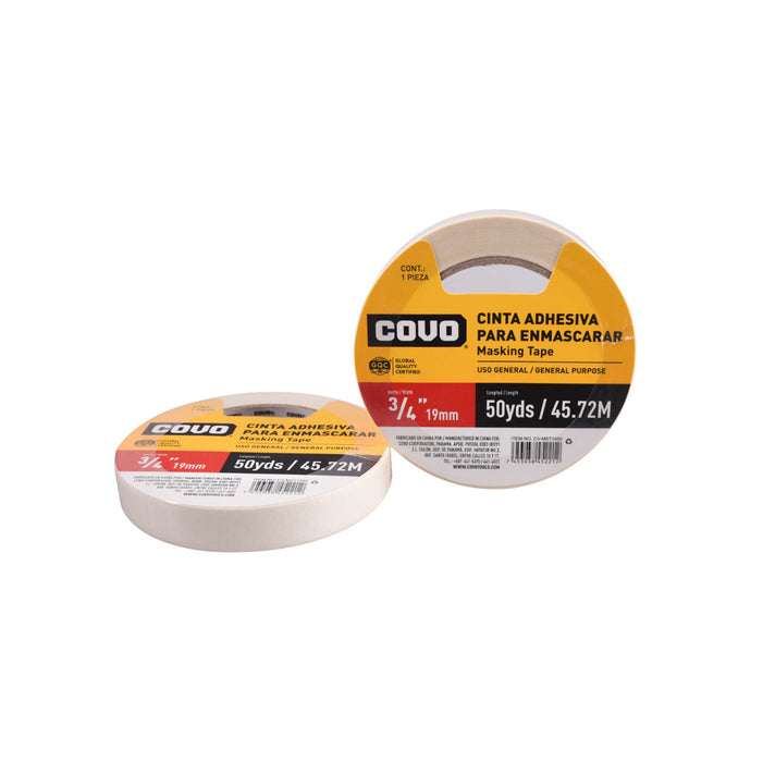 CINTA ADHESIVA COVO PARA ENMASCARAR 0.75plg. 50YDS (F. 96 PZA)