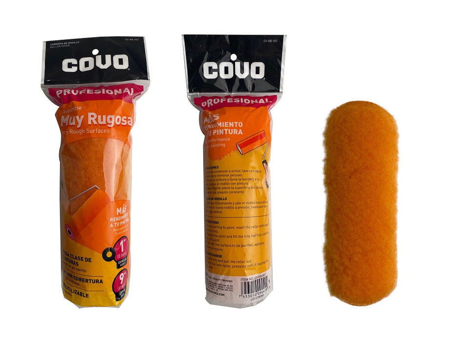 CUBIERTA DE RODILLO COVO SUPERFICIE MUY RUGOSA NARANJA 1"X9" (F. 72 PZA)