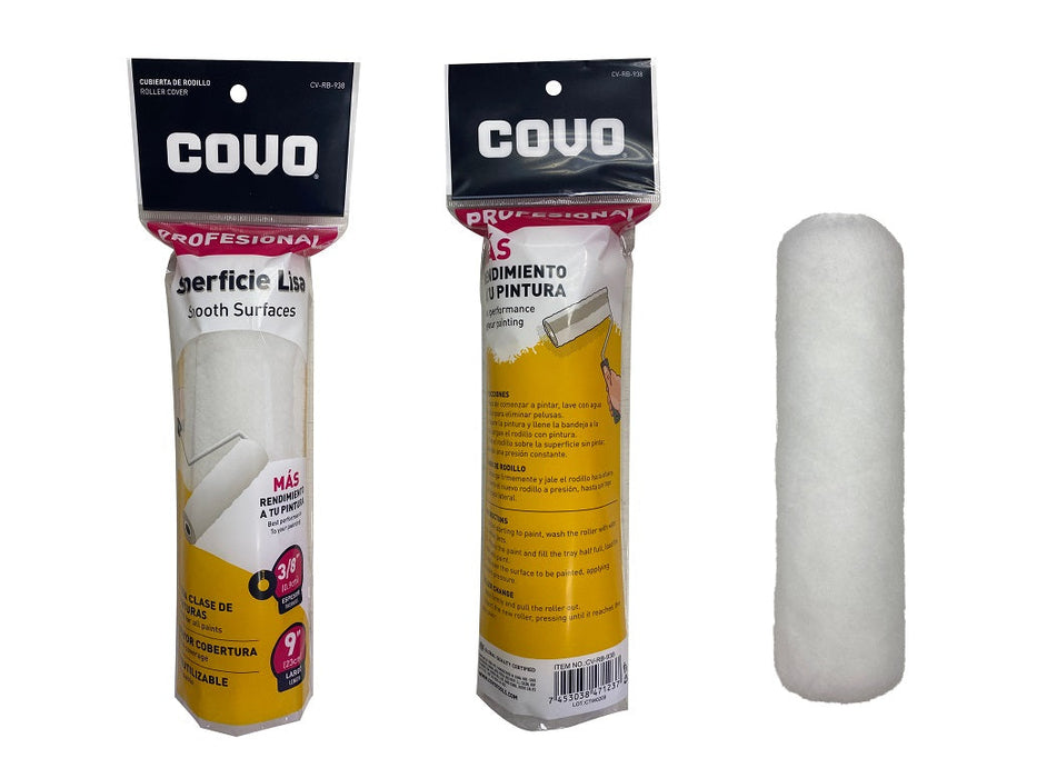 CUBIERTA DE RODILLO COVO SUPERFICIE LISA BLANCA 3/8"X9" (F. 72 PZA)