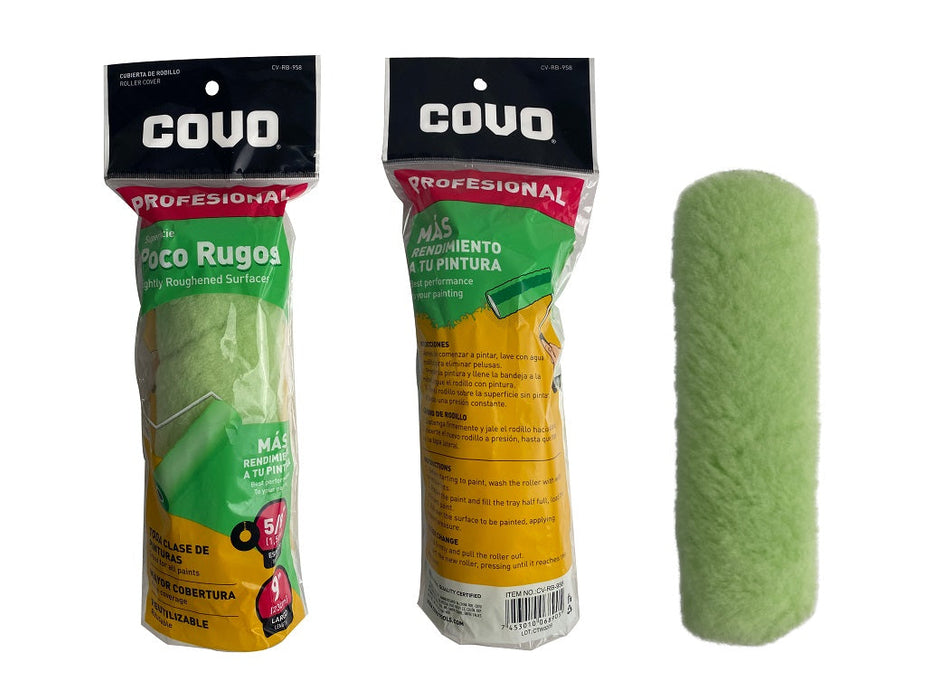 CUBIERTA DE RODILLO COVO SUPERFICIE POCO RUGOSA VERDE 5/8"X9" (F. 72 PZA)