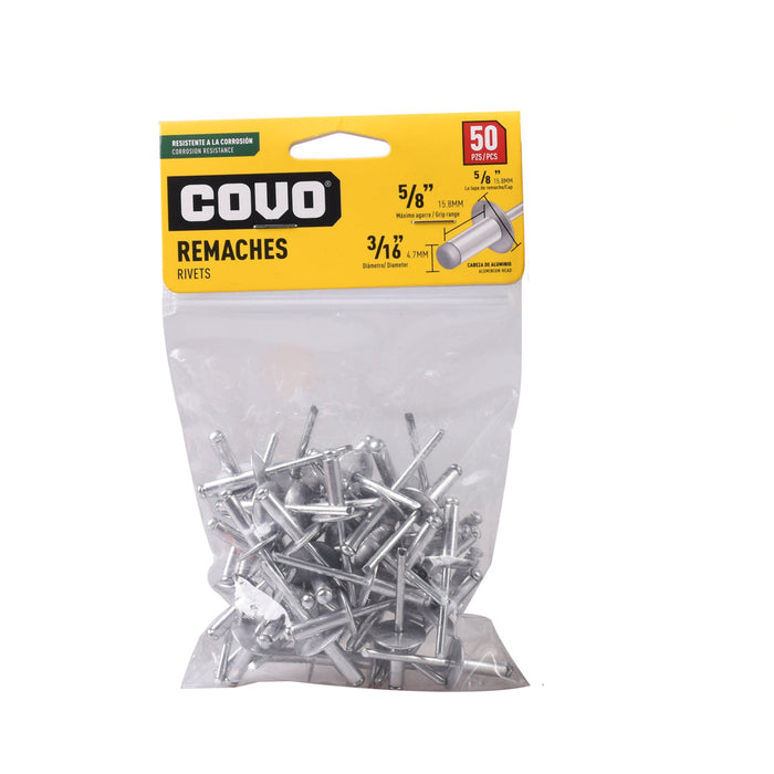 REMACHES COVO 0.1875plg.X0.625plg. 50 PIEZAS (F. 100 SETS)