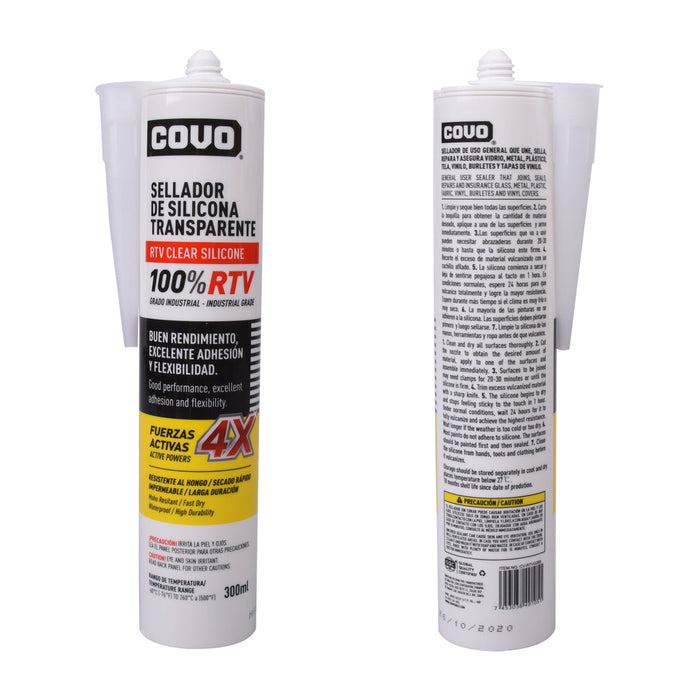 SELLADOR DE SILICONA COVO TRANSPARENTE RTV 300 ML (F. 24 PZA)