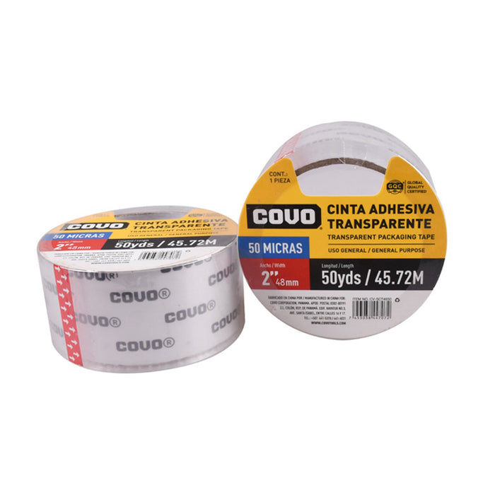 CINTA ADHESIVA TRANSPARENTE COVO 2plg. 50YDS (F. 72 ROLLOS)