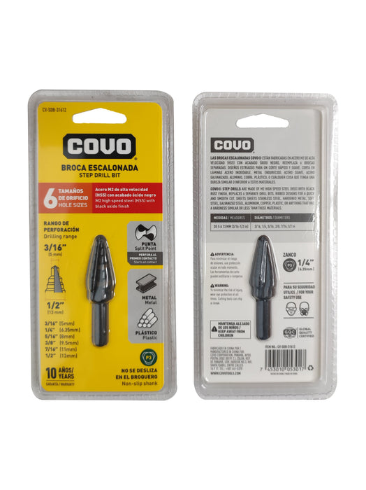 BROCA ESCALONADA COVO PARA METAL 3/16"-1/2" (F. 36 PZA)