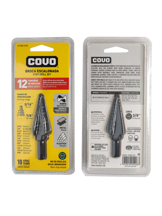 BROCA ESCALONADA COVO PARA METAL 3/16"-7/8" (F. 36 PZA)