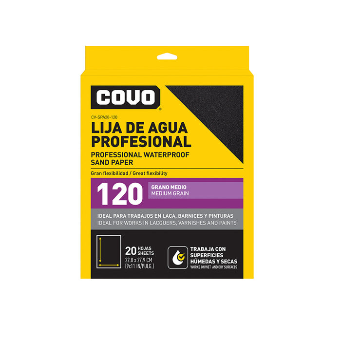 LIJA DE AGUA PROFESIONAL COVO 20 HOJAS GRANO 120 (F. 40 SETS)