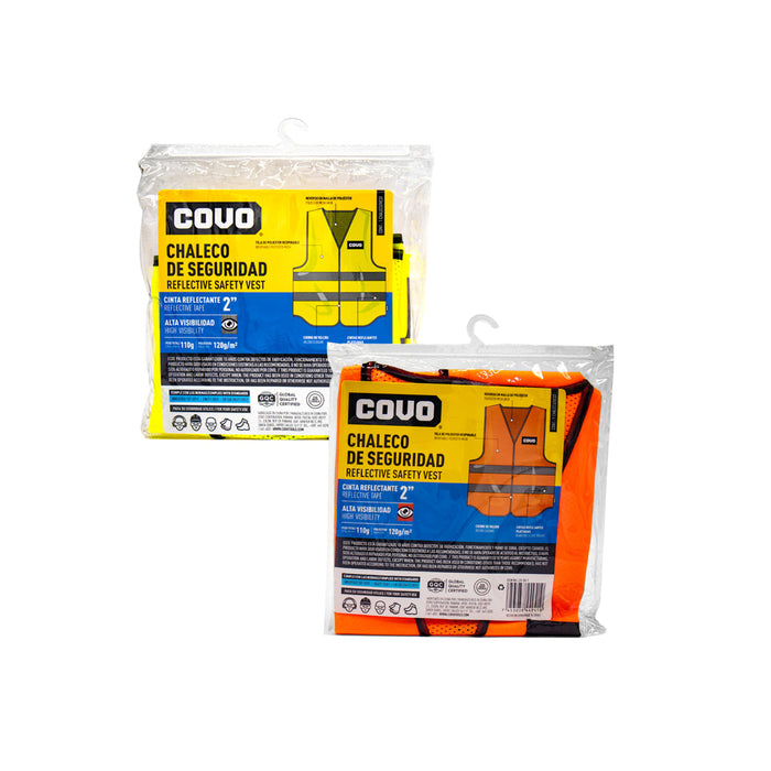 CHALECO DE SEGURIDAD COVO C-VELCRO AMARILLO Y NARANJA (F. 100 PZA)
