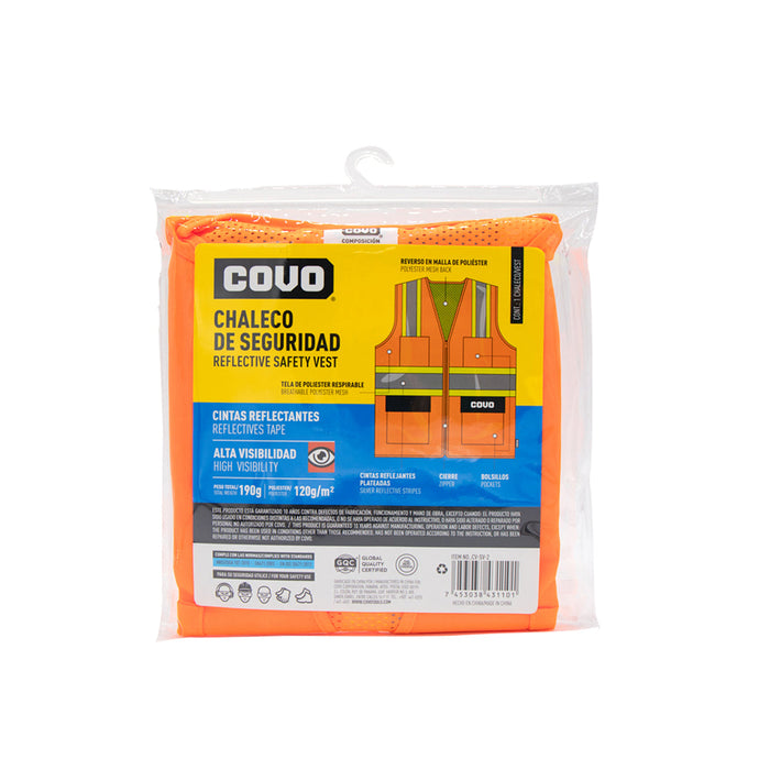CHALECO DE SEGURIDAD COVO C-ZIPPER NARANJA Y AMARILLO (F. 50 PZA)