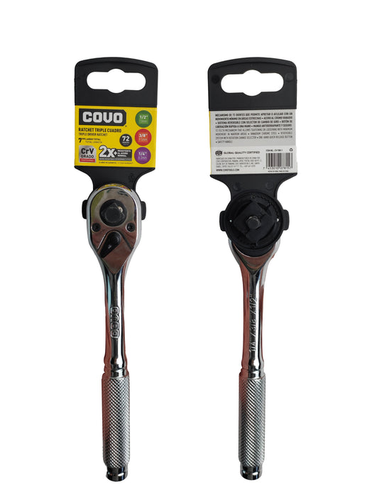RATCHET TRIPLE CUADRADO COVO 1/2" 3/8" 1/4" CROMADO (F. 24 PZA)
