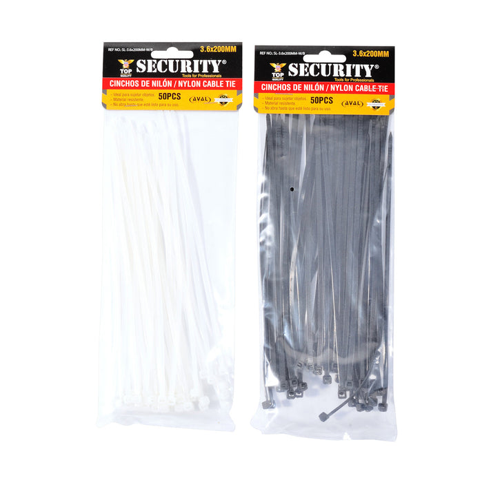 CINCHO PLASTICO SECURITY NEGRO Y BLANCO 3.6X 20 CM (F. 200 SETS)