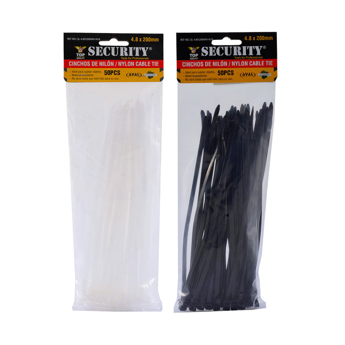 CINCHO PLASTICO SECURITY NEGRO-BLANCO 4.8X200 MM (F. 100 BAG)