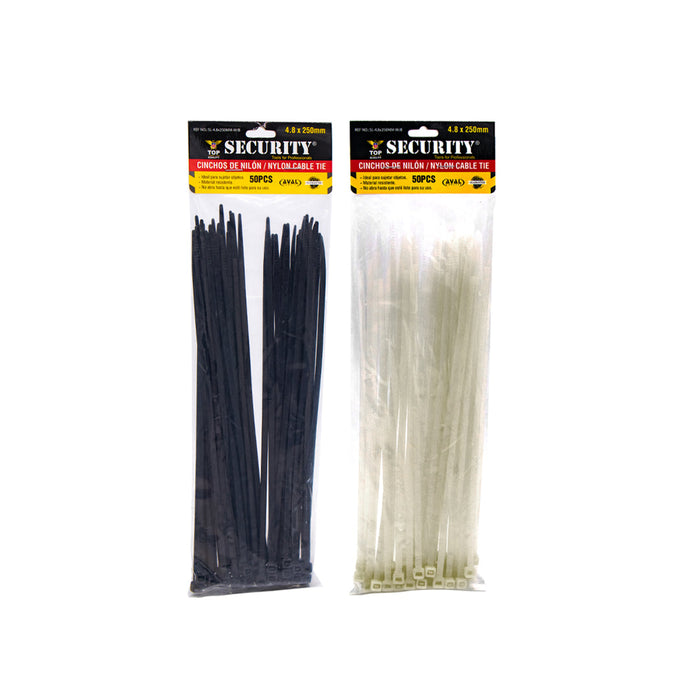 CINCHO PLASTICO SECURITY NEGRO-BLANCO 4.8X250 MM (F. 100 SETS)
