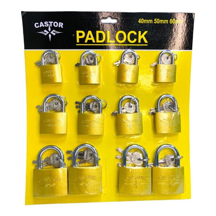 CANDADO CASTOR DORADO CAR 40-50-60 MM (F. 10 PAQ)