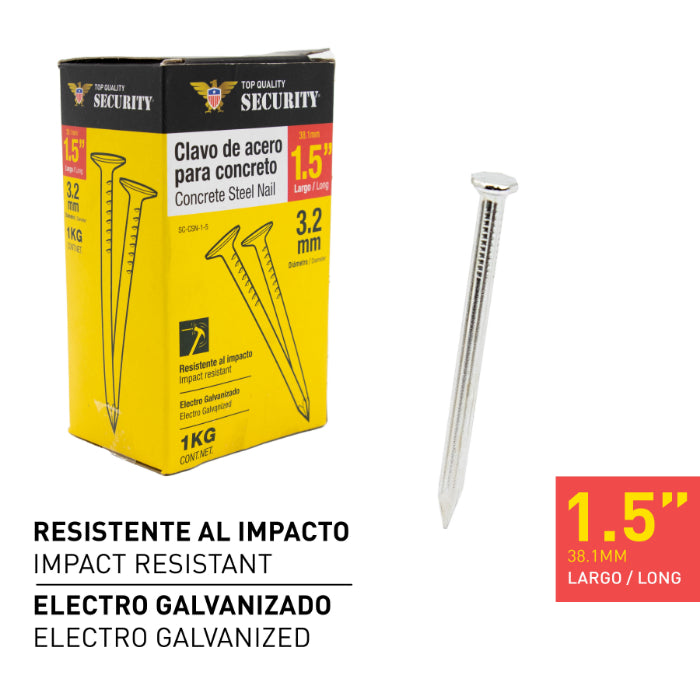 CLAVOS DE ACERO PARA CONCRETO 1.5" SECURITY (F. 25 BOX)
