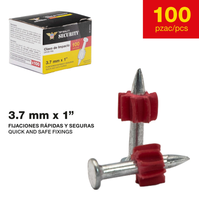 CLAVOS DE IMPACTO 3.7MM X 1" ACERO GALVANIZADO SECURITY (F. 50 PZA)