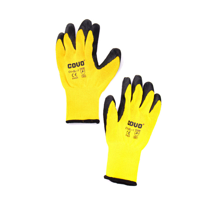 GUANTES COVO ANTIDESLIZANTE AMARILLO CON NEGRO (F. 120 PARES)