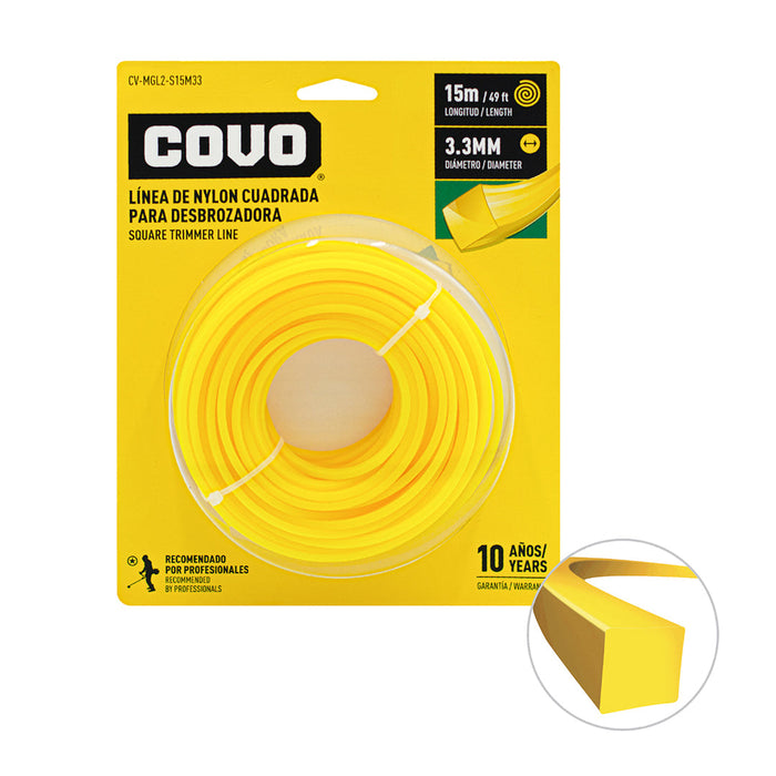 LINEA D-NYLON COVO CUADRADA P-DESBROZADORA 15M-3.3MM (F. 72 ROLLOS)