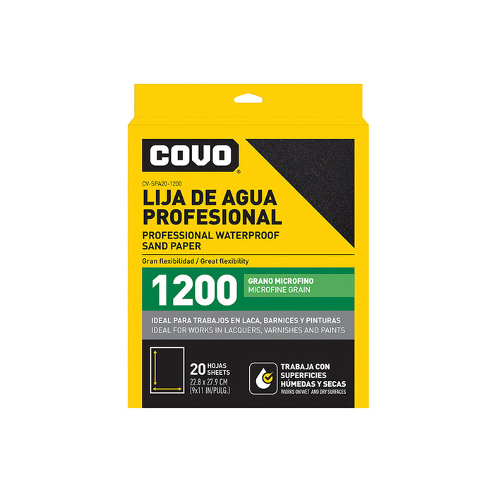 LIJA DE AGUA PROFESIONAL COVO 20 HOJAS GRANO 1200 (F. 40 SETS)