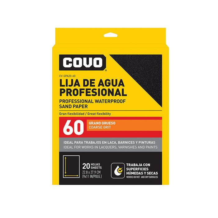 LIJA DE AGUA PROFESIONAL COVO 20 HOJAS GRANO 60 (F. 40 SETS)