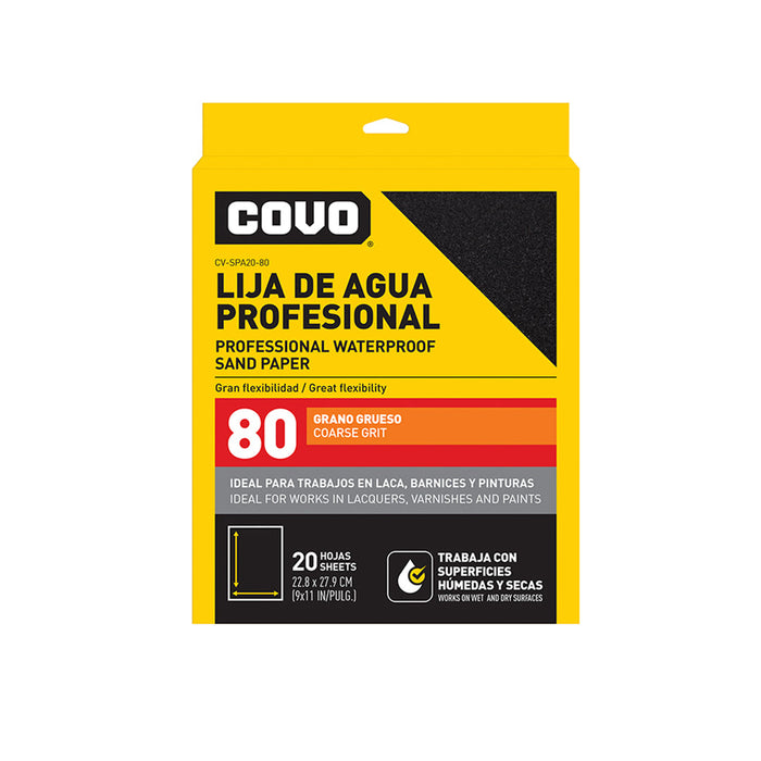 LIJA DE AGUA PROFESIONAL COVO 20 HOJAS GRANO 80 (F. 40 SETS)