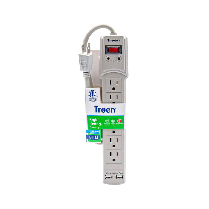 REGLETA ELECTRICA TROEN 6 ENTRADAS-2 PUERTOS USB (F. 48 PZA)